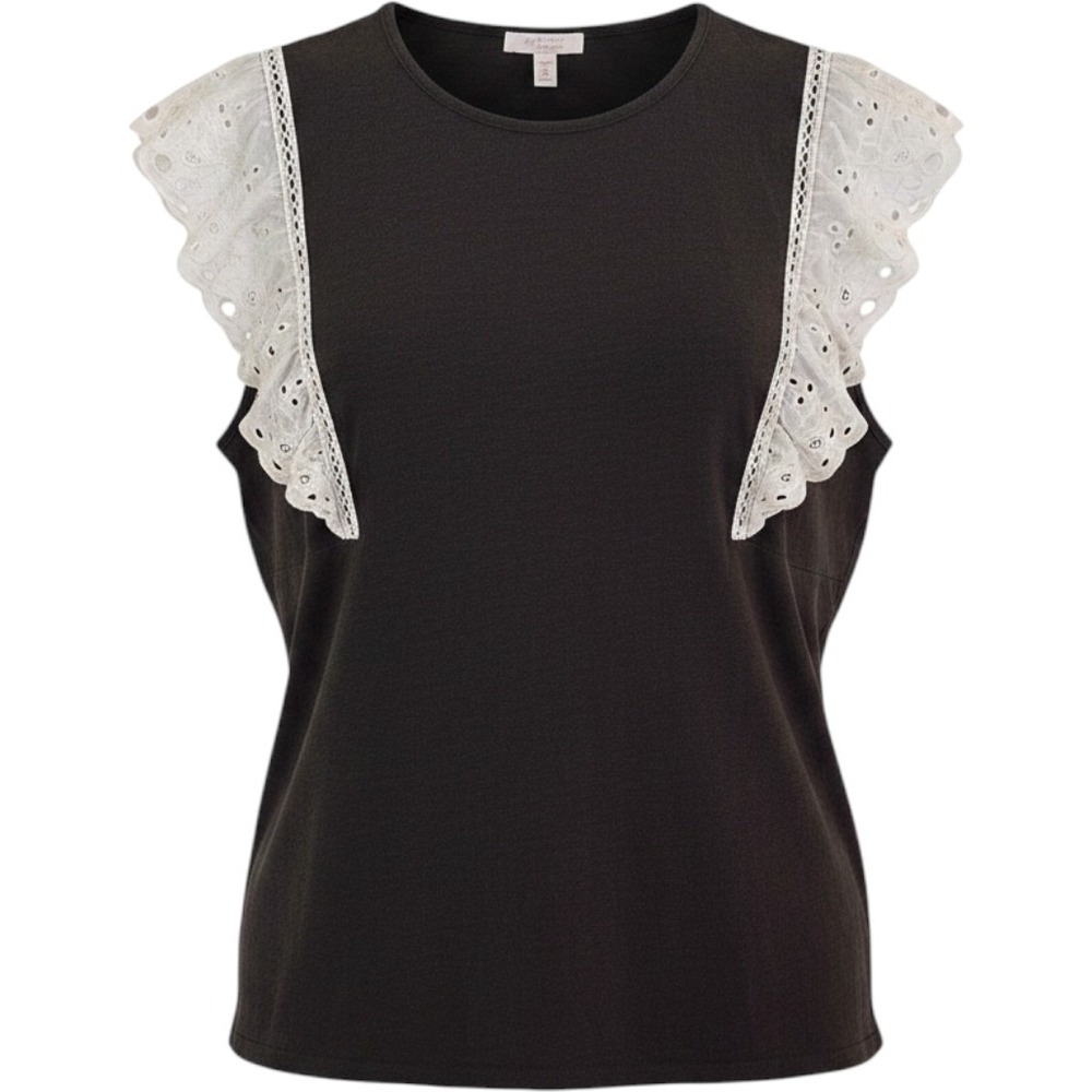 Eyelet Ruffle Sleeve Top‎ Black Sleeveless Casual Blouse Top 1X Plus